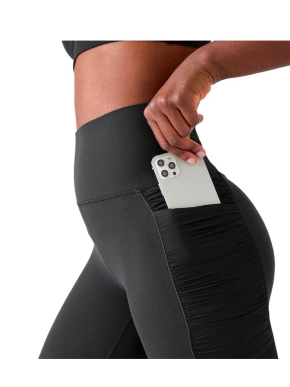 ATHLETA Black Salutation Stash Ruched Mesh leggings Tights XXS
